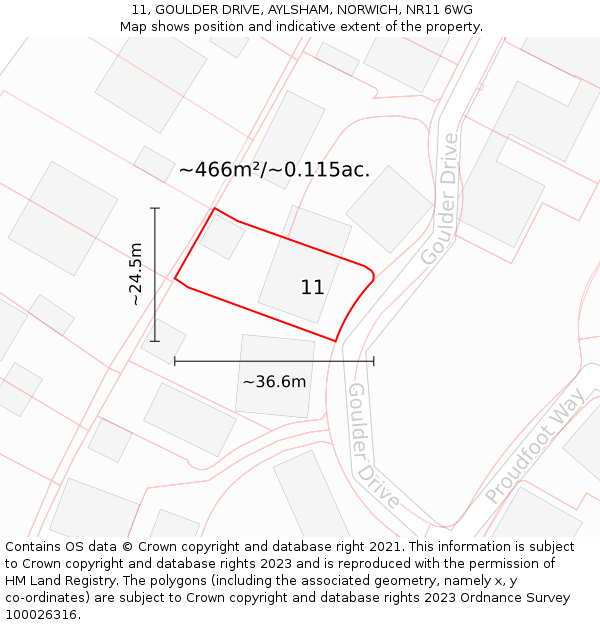 11, GOULDER DRIVE, AYLSHAM, NORWICH, NR11 6WG: Plot and title map