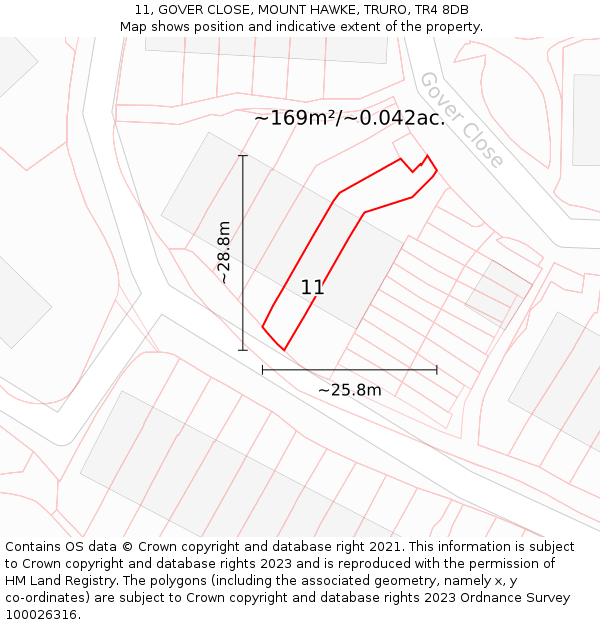 11, GOVER CLOSE, MOUNT HAWKE, TRURO, TR4 8DB: Plot and title map