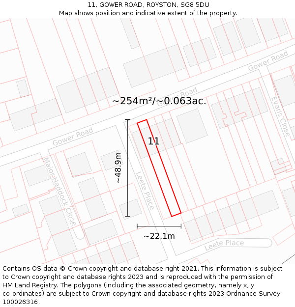 11, GOWER ROAD, ROYSTON, SG8 5DU: Plot and title map