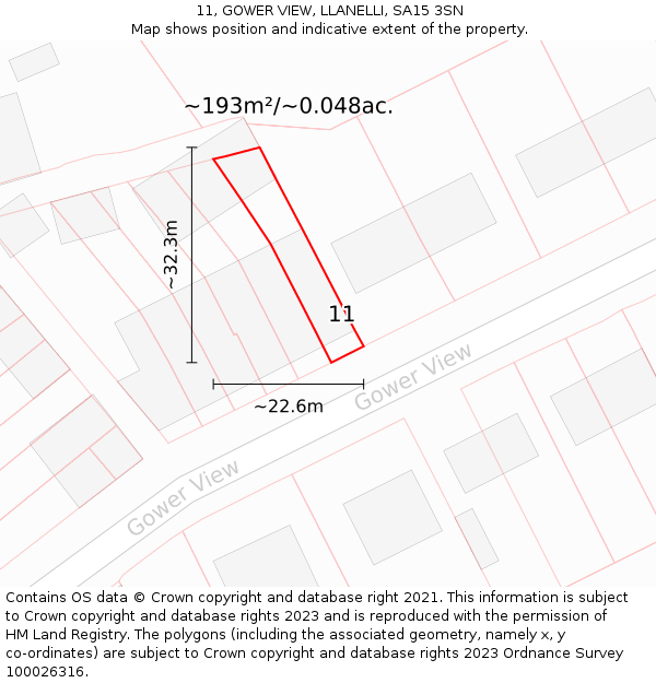 11, GOWER VIEW, LLANELLI, SA15 3SN: Plot and title map