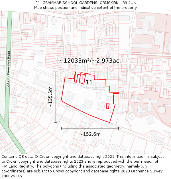 11, GRAMMAR SCHOOL GARDENS, ORMSKIRK, L39 4UN: Plot and title map