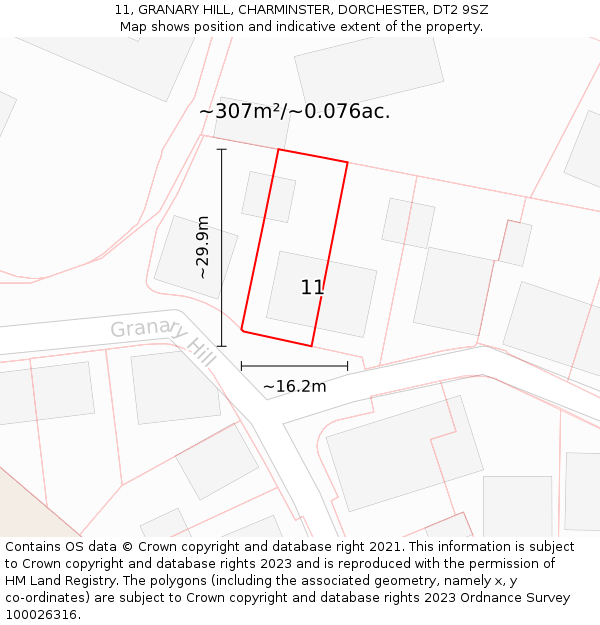 11, GRANARY HILL, CHARMINSTER, DORCHESTER, DT2 9SZ: Plot and title map