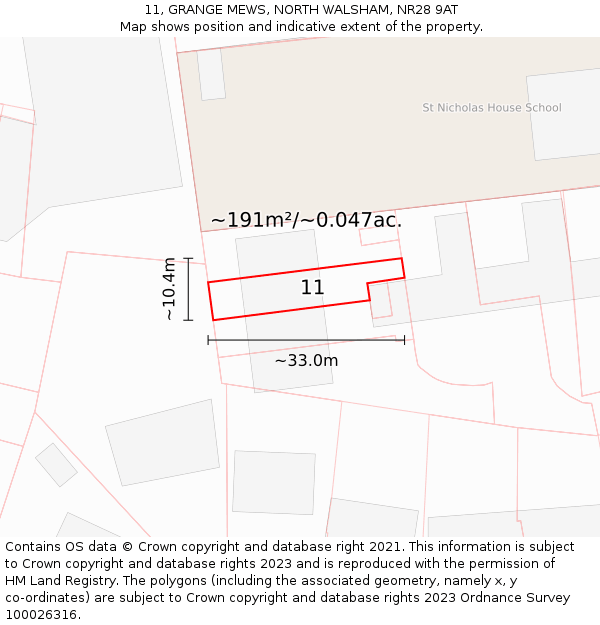 11, GRANGE MEWS, NORTH WALSHAM, NR28 9AT: Plot and title map