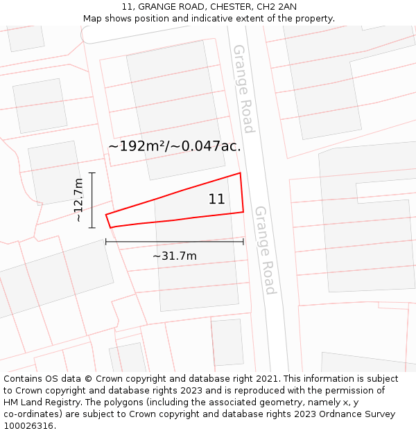 11, GRANGE ROAD, CHESTER, CH2 2AN: Plot and title map