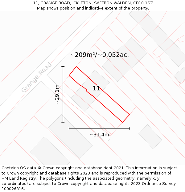 11, GRANGE ROAD, ICKLETON, SAFFRON WALDEN, CB10 1SZ: Plot and title map