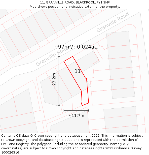 11, GRANVILLE ROAD, BLACKPOOL, FY1 3NP: Plot and title map