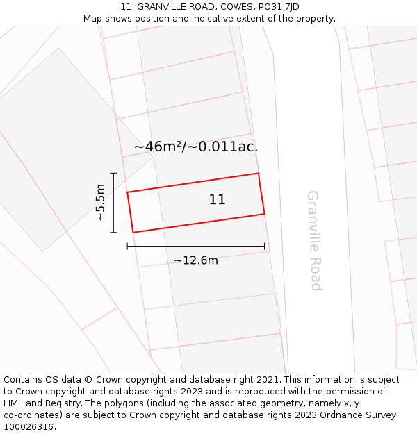 11, GRANVILLE ROAD, COWES, PO31 7JD: Plot and title map