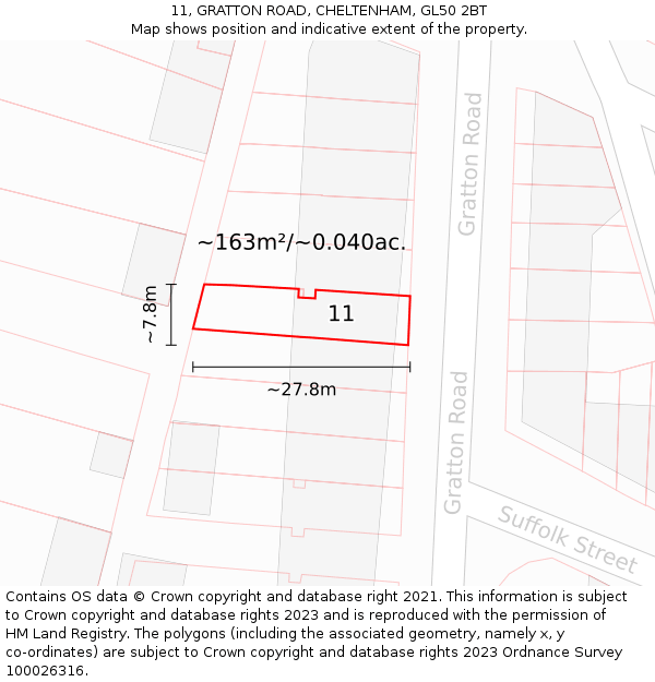 11, GRATTON ROAD, CHELTENHAM, GL50 2BT: Plot and title map