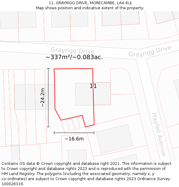11, GRAYRIGG DRIVE, MORECAMBE, LA4 4UJ: Plot and title map