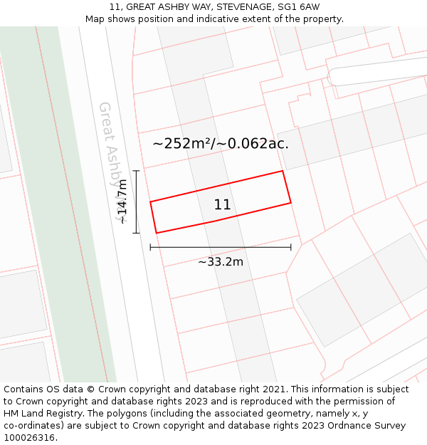 11, GREAT ASHBY WAY, STEVENAGE, SG1 6AW: Plot and title map