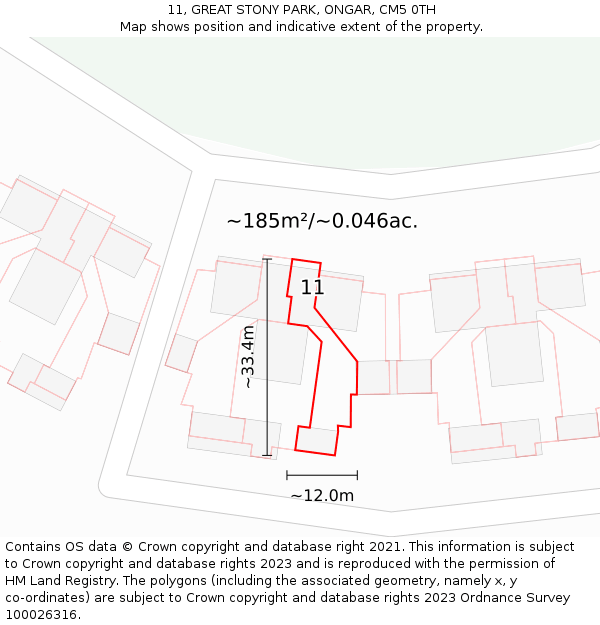 11, GREAT STONY PARK, ONGAR, CM5 0TH: Plot and title map