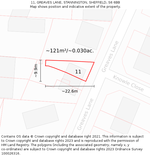 11, GREAVES LANE, STANNINGTON, SHEFFIELD, S6 6BB: Plot and title map