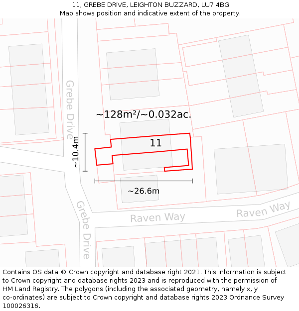 11, GREBE DRIVE, LEIGHTON BUZZARD, LU7 4BG: Plot and title map