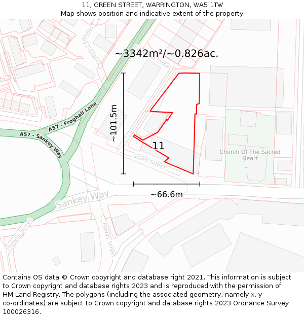 11, GREEN STREET, WARRINGTON, WA5 1TW: Plot and title map