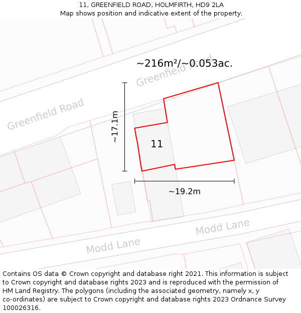 11, GREENFIELD ROAD, HOLMFIRTH, HD9 2LA: Plot and title map