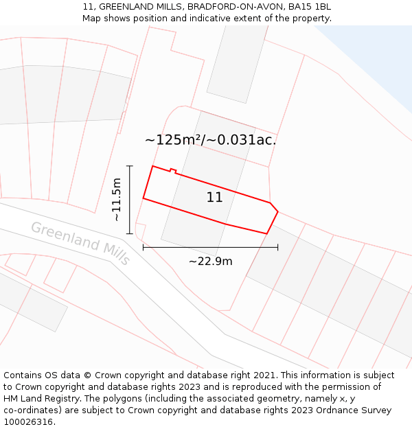 11, GREENLAND MILLS, BRADFORD-ON-AVON, BA15 1BL: Plot and title map