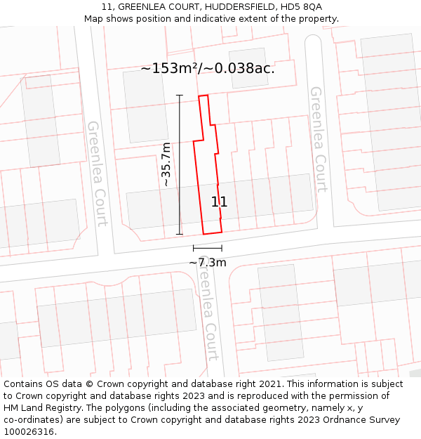 11, GREENLEA COURT, HUDDERSFIELD, HD5 8QA: Plot and title map