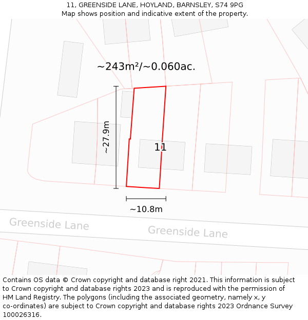 11, GREENSIDE LANE, HOYLAND, BARNSLEY, S74 9PG: Plot and title map