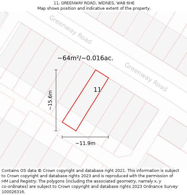 11, GREENWAY ROAD, WIDNES, WA8 6HE: Plot and title map