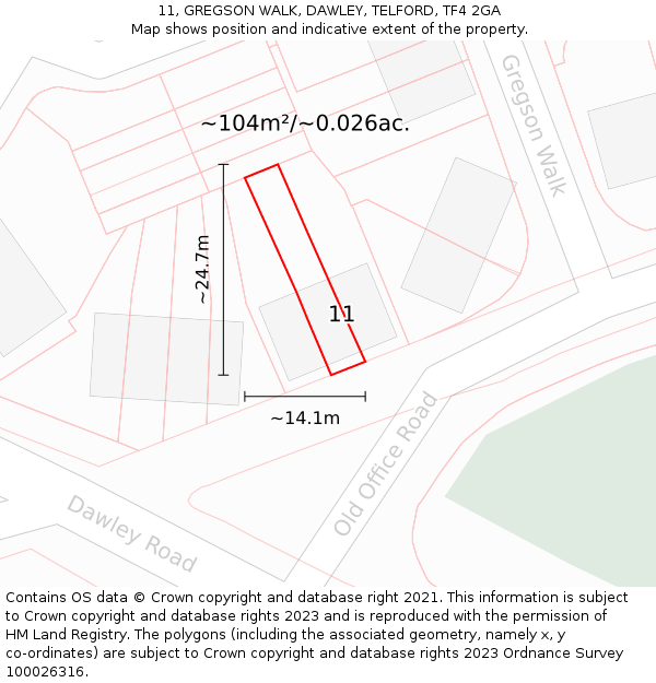 11, GREGSON WALK, DAWLEY, TELFORD, TF4 2GA: Plot and title map