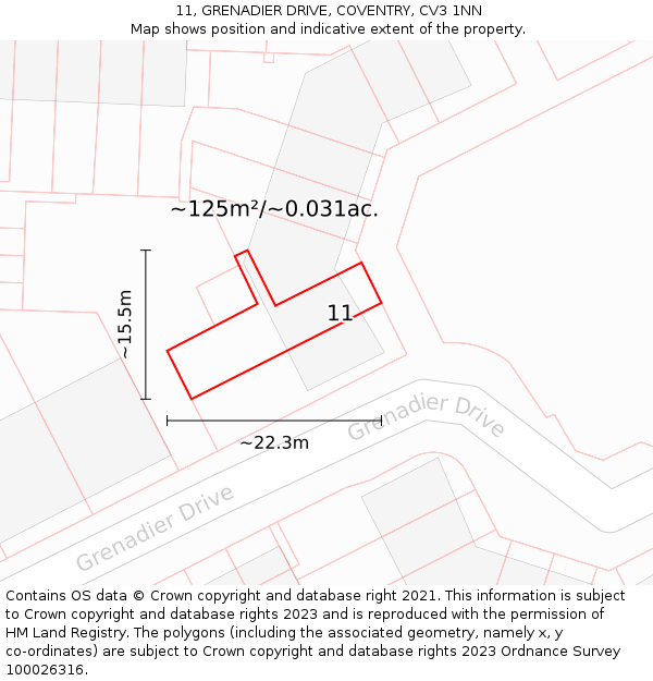 11, GRENADIER DRIVE, COVENTRY, CV3 1NN: Plot and title map