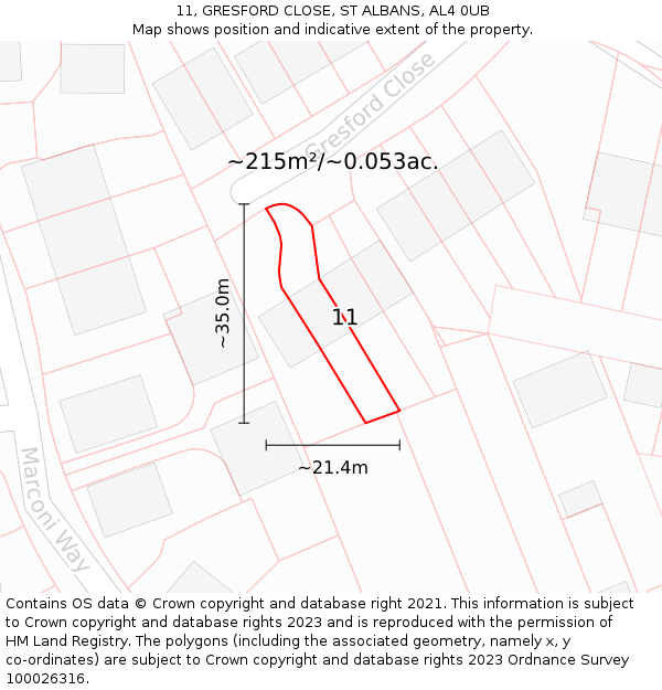 11, GRESFORD CLOSE, ST ALBANS, AL4 0UB: Plot and title map