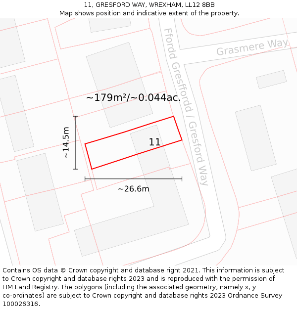11, GRESFORD WAY, WREXHAM, LL12 8BB: Plot and title map