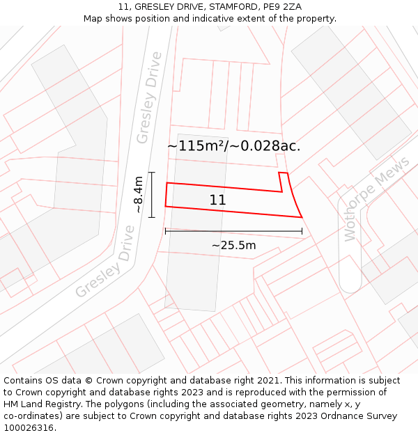 11, GRESLEY DRIVE, STAMFORD, PE9 2ZA: Plot and title map