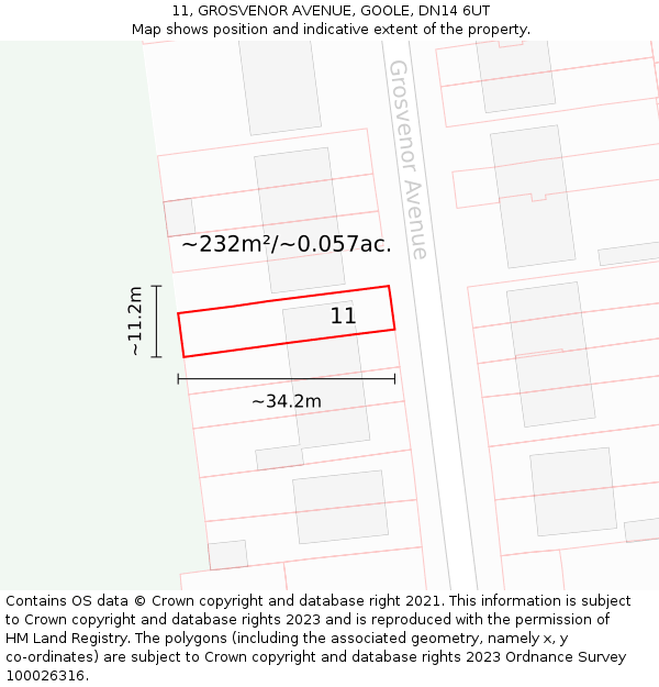 11, GROSVENOR AVENUE, GOOLE, DN14 6UT: Plot and title map
