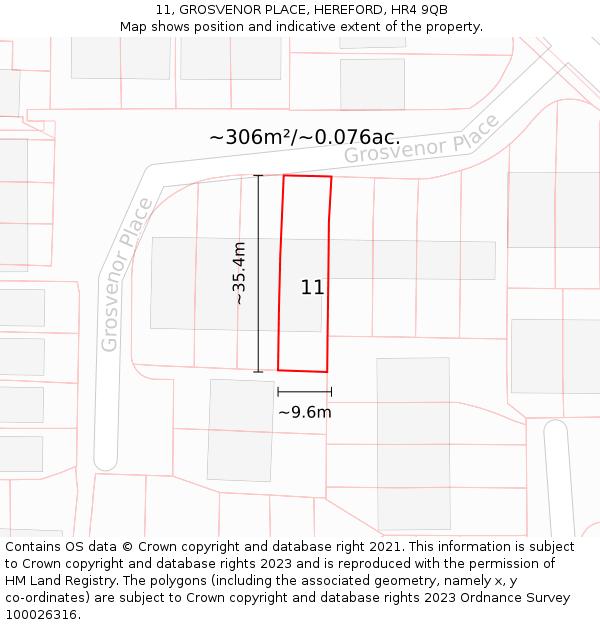 11, GROSVENOR PLACE, HEREFORD, HR4 9QB: Plot and title map