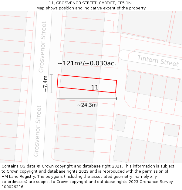 11, GROSVENOR STREET, CARDIFF, CF5 1NH: Plot and title map
