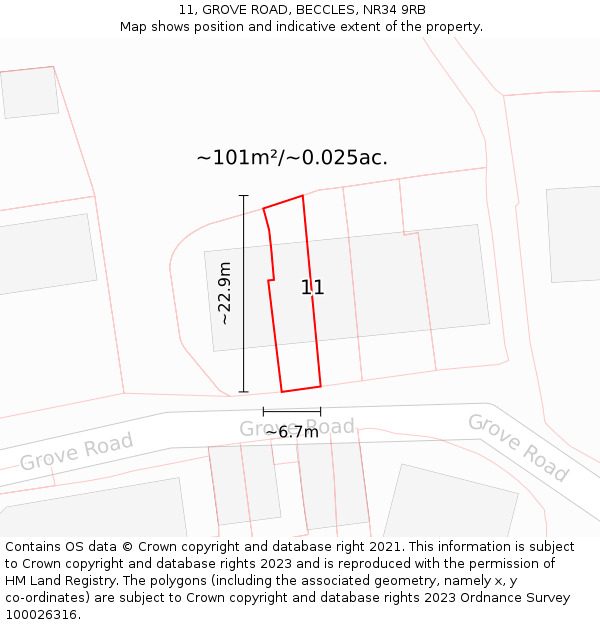 11, GROVE ROAD, BECCLES, NR34 9RB: Plot and title map