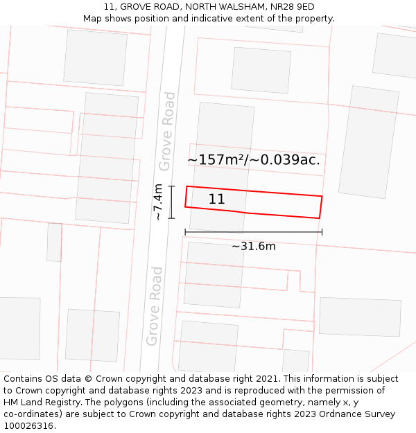11, GROVE ROAD, NORTH WALSHAM, NR28 9ED: Plot and title map