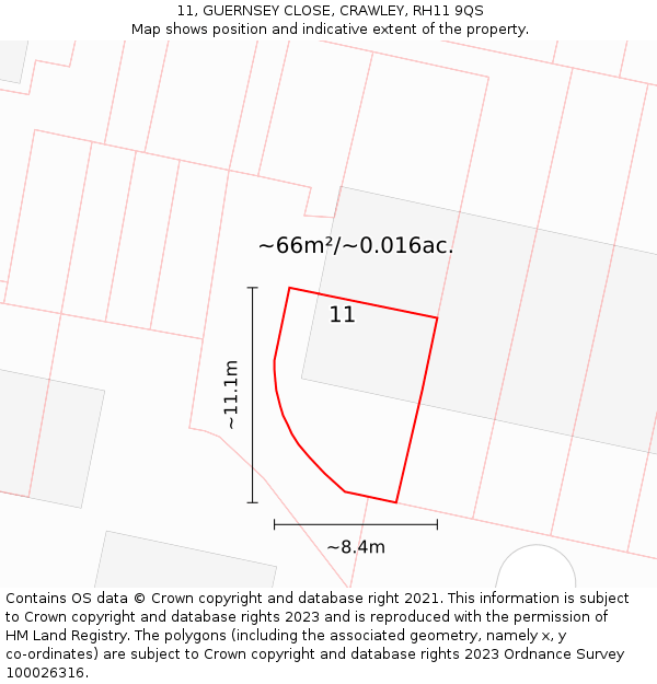 11, GUERNSEY CLOSE, CRAWLEY, RH11 9QS: Plot and title map
