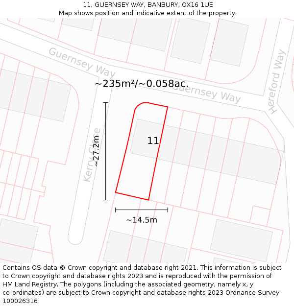 11, GUERNSEY WAY, BANBURY, OX16 1UE: Plot and title map