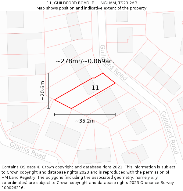 11, GUILDFORD ROAD, BILLINGHAM, TS23 2AB: Plot and title map