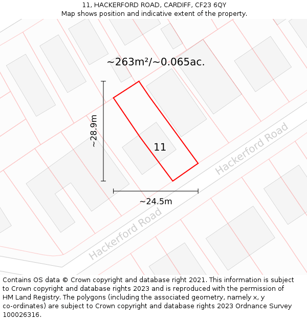 11, HACKERFORD ROAD, CARDIFF, CF23 6QY: Plot and title map