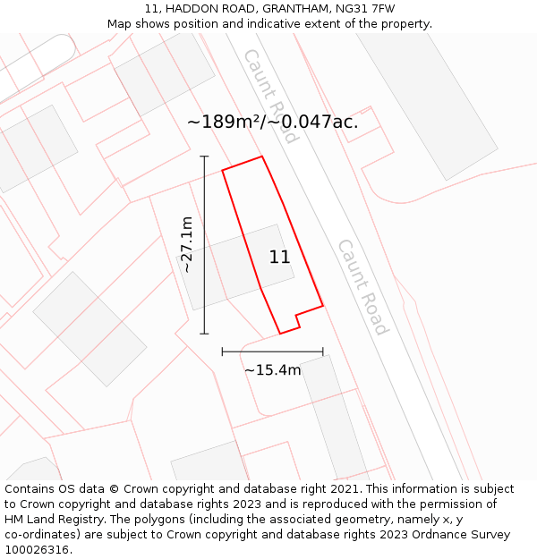 11, HADDON ROAD, GRANTHAM, NG31 7FW: Plot and title map