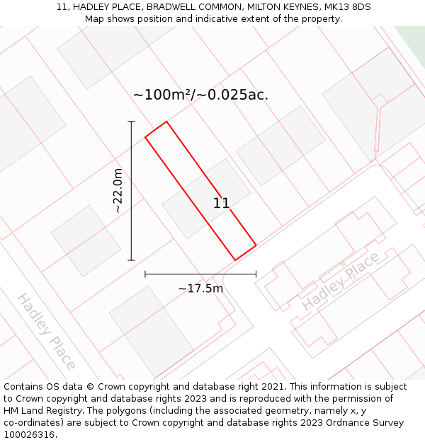 11, HADLEY PLACE, BRADWELL COMMON, MILTON KEYNES, MK13 8DS: Plot and title map