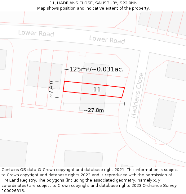 11, HADRIANS CLOSE, SALISBURY, SP2 9NN: Plot and title map