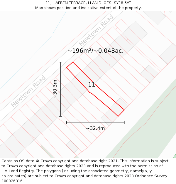 11, HAFREN TERRACE, LLANIDLOES, SY18 6AT: Plot and title map