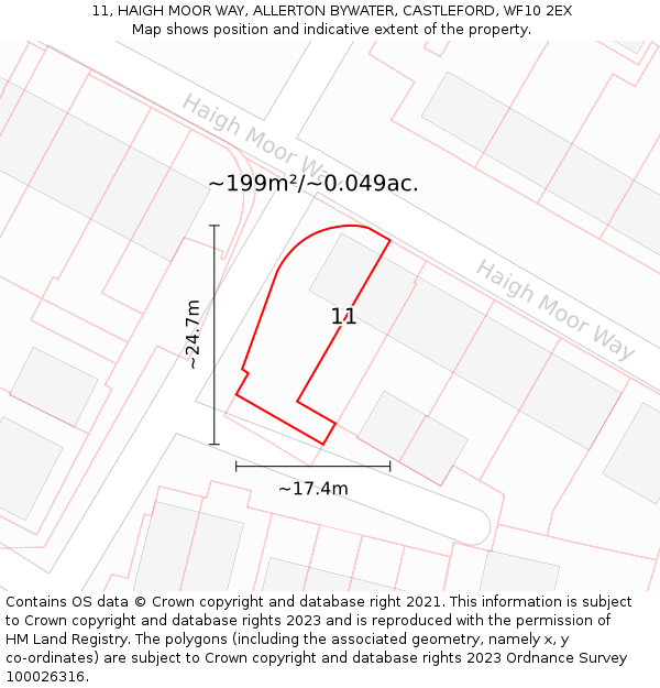 11, HAIGH MOOR WAY, ALLERTON BYWATER, CASTLEFORD, WF10 2EX: Plot and title map