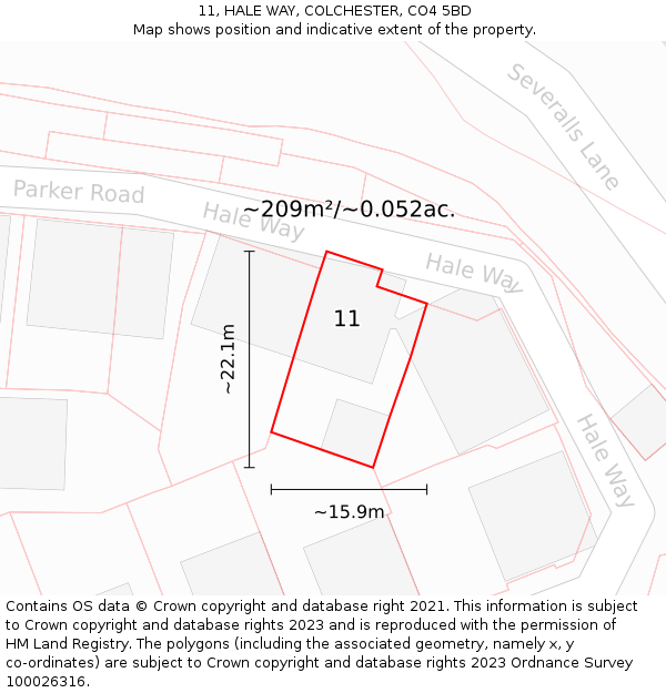 11, HALE WAY, COLCHESTER, CO4 5BD: Plot and title map