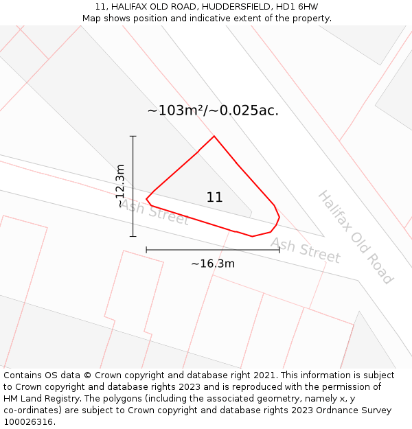 11, HALIFAX OLD ROAD, HUDDERSFIELD, HD1 6HW: Plot and title map