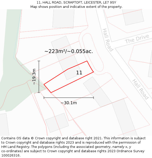 11, HALL ROAD, SCRAPTOFT, LEICESTER, LE7 9SY: Plot and title map