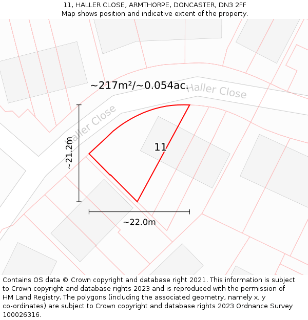 11, HALLER CLOSE, ARMTHORPE, DONCASTER, DN3 2FF: Plot and title map