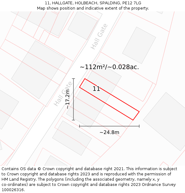 11, HALLGATE, HOLBEACH, SPALDING, PE12 7LG: Plot and title map