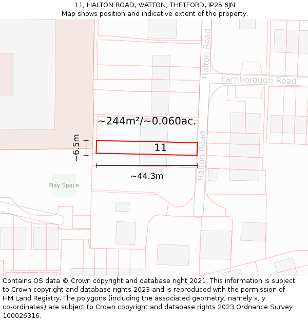 11, HALTON ROAD, WATTON, THETFORD, IP25 6JN: Plot and title map