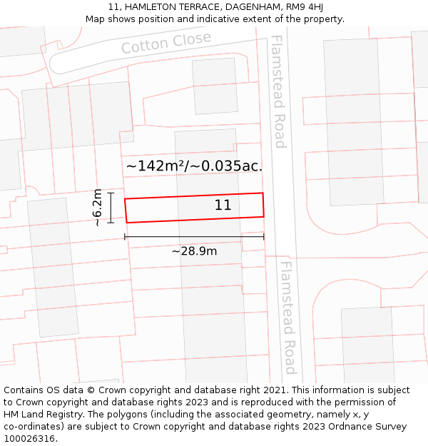 11, HAMLETON TERRACE, DAGENHAM, RM9 4HJ: Plot and title map