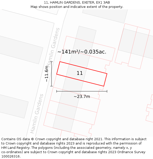 11, HAMLIN GARDENS, EXETER, EX1 3AB: Plot and title map